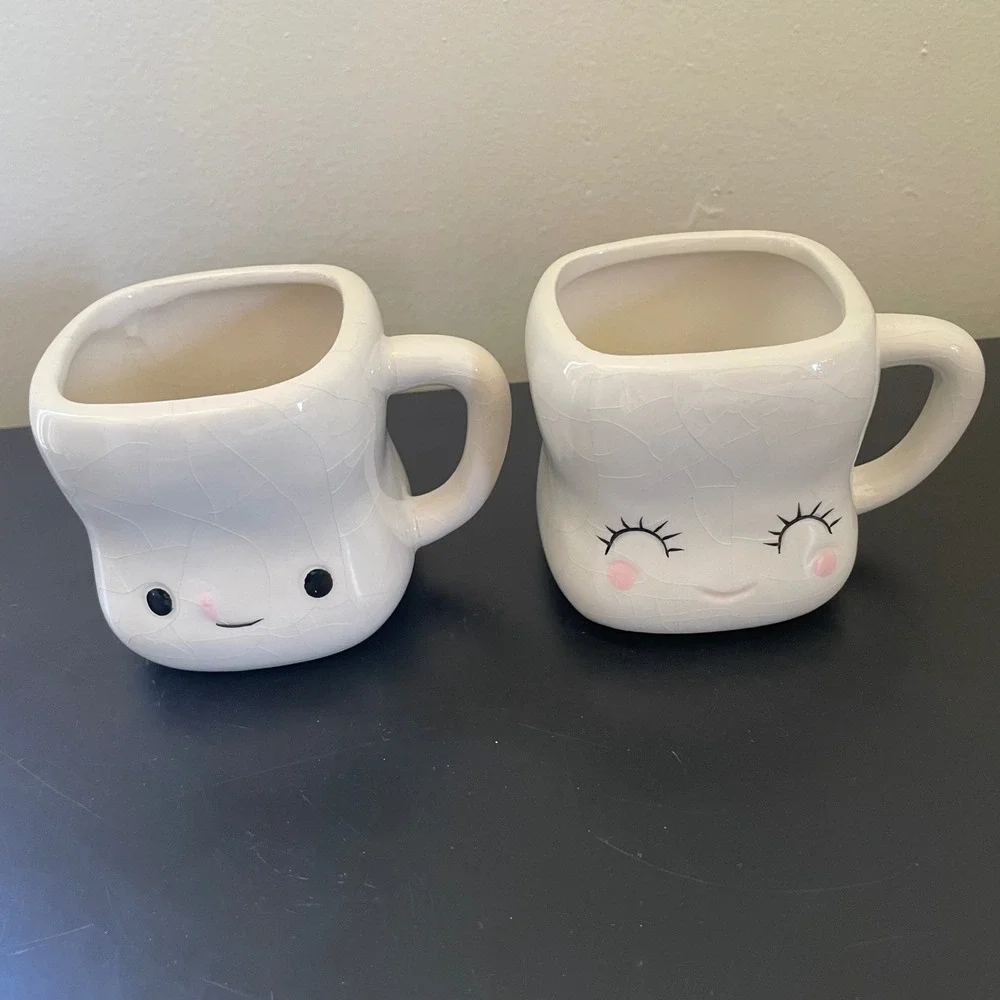 Set of 4 Marshmallow Mini Mugs Kawaii Cute Faces Hot Chocolate Kids Children Fun
